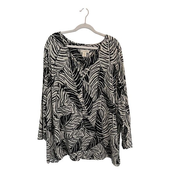 Cynthia Rowley 100% Linen Black & white Zebra animal print tunic blouse women 3X - Picture 1 of 15